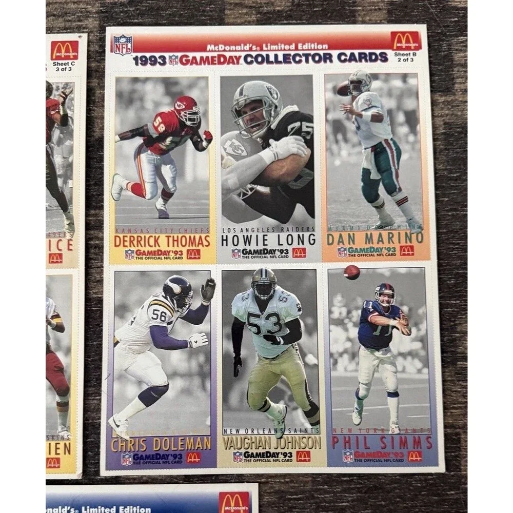 1993 McDonald’s NFL Gameday Collector Cards Complete Uncut 3-Sheet Set - Mint